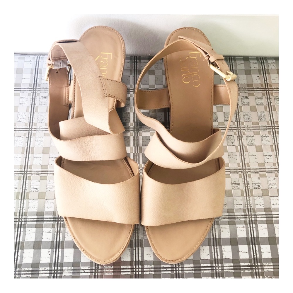 Franco Sarto Cream Leather Wedge Sandals